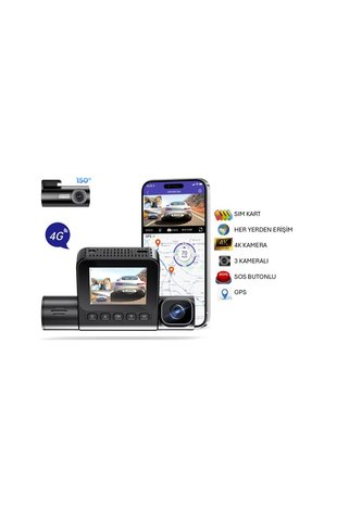 AZDOME S58 4G Sim Kartlı Ticari Yönetmelik Uyumlu 4K 3 Kameralı Araç Kamerası - SOS Butonlu