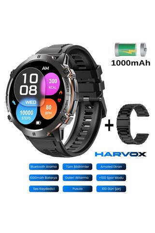 ROXİVA Harvox X2 Pro Tank Outdoor Çift Kordon Sesli Arama Görüşme Amoled Ekran Profosyonel Akıllı Saat