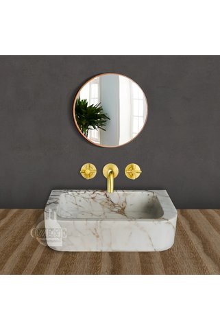 ÖZKAN Calacatta Gold Mermer Lavabo, Dikdörtgen Mermer Lavabo