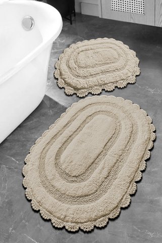 Chilai Home Regnum %100 Cotton Bej Özel Dantelli 2'li Set Banyo Paspası