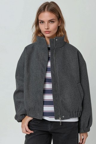 Hiccup Oversize Dik Yaka Kaşe Ceket