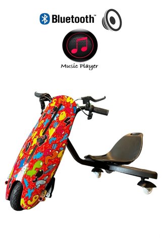 CityMate Drift Car Bluetooth Hoparlörlü Graffiti Desenli Drift Scooter Kask-Dizlik Seti Hediyeli