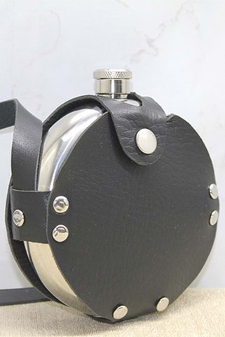 CİYU TİCARET Siyah Deri Kılıflı Matara Eşsiz Kaliteli Hediyelik Matara (10 cm x 3 cm)