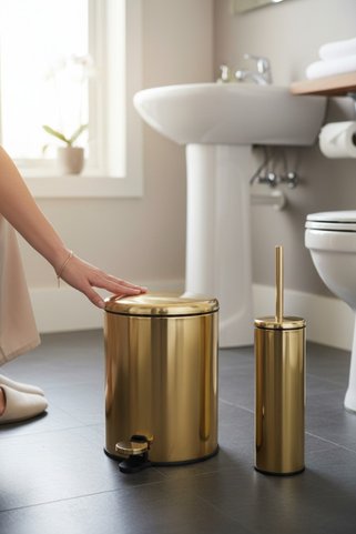 Prima Nova Primanova Cigo Çöp Kovası Tuvalet Fırçası Parlak Gold