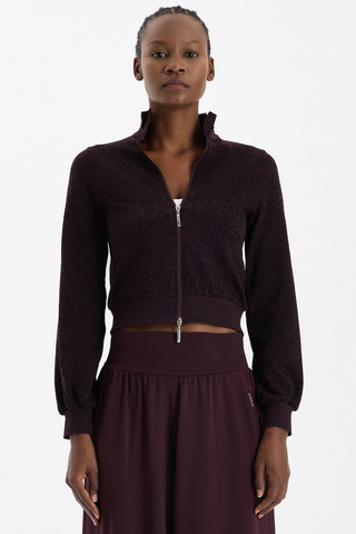 COMEUP Bomber Ceket Leopar Desenli Burgundy
