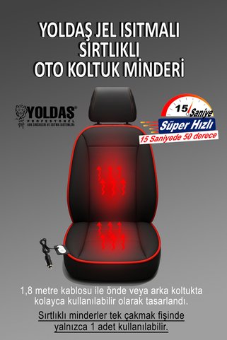 YOLDAŞ Jel Isıtmalı SIRTLIKLI TEK Oto Koltuk Minderi 1 yıl garanti