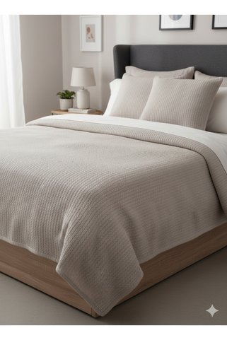 Alpateks Home %100 Pamuklu Örgü Battal Boy 240x260cm Pike Takımı Taş Renk