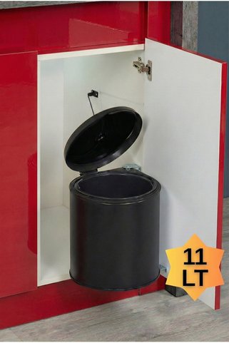almital mobilya aksesuarları furniture accessories Cassone DOLAP İÇİ MAT SİYAH METAL LUKS ÇÖP KOVASI 11 LT , OTOMATİK AÇILIR KAPAKLI