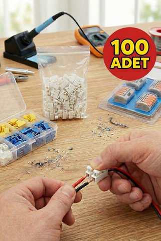Axe Tools 100 Adet Mandallı Vidasız Basmalı Tip 2 Li 2 Pin Kablo Birleştirici Klemens