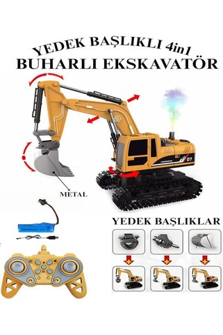 PeriYedi Excavatör Buhar Atan 4in1 Şarjlı Led Işıklı Atan Gövdesi 680* Dönen Ses Efektli Ana Kepçesi Metal