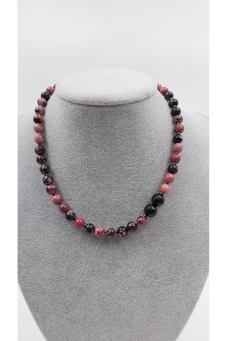 R G Handmade Design Rhodonit – Siyah Turmalin – Hematit Doğal Taşlı El Yapımı Şık Kadın Kolye