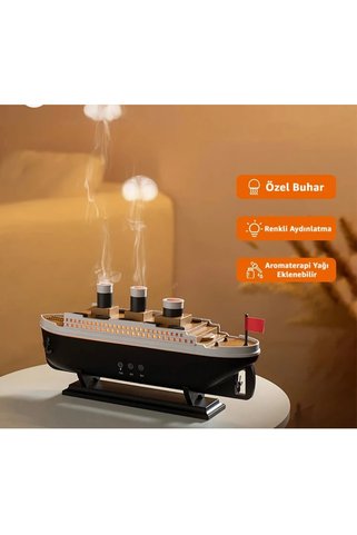 ErginGroup Atomizer Ultrasonik Titanik Gemi Ahşap Desenli Hava Nemlendirici Kumandalı Aroma Difüzörü 250 Ml