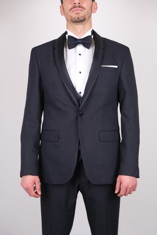 SERKAN SEVİNÇ Slim Fit Erkek Şal Yaka Dokulu Yelekli Smokin