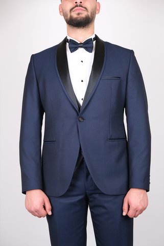 SERKAN SEVİNÇ Slim Fit Erkek Saten Şal Yaka Armürlü Smokin