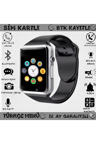 Markatim A1/2019 Sim Kart Ve Hafiza Kart Destekli Kamerali Akilli Saat Türkçe Menü (kayıtlı)
