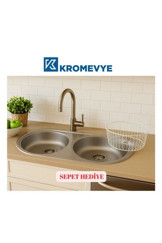 Kromevye ŞEF TAHTASI VE SEPET HEDİYELİ EVYE SETİ EX-139 PASLANMAZ ÇELİK MUTFAK EVYESİ - 43,5X83 -
