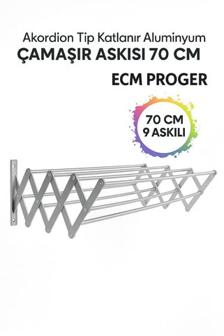 ecm proger Akordiyon Katlanabilir Çamaşır Kurutma Askısı - 70 Cm Genişlik 9 Çubuklu Model