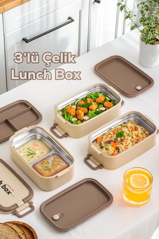 Porsima Paslanmaz Çelik 3 Katlı 4 Bölmeli Yemek Termosu Beslenme Kutusu Taşınabilir Lunch Box Sefer Tası