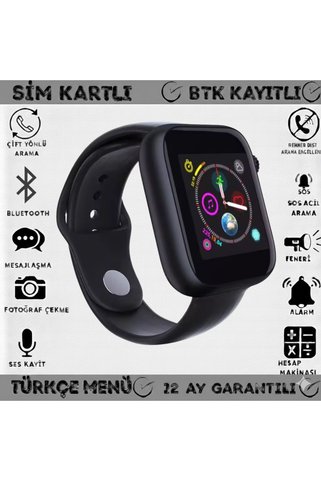 Markatim Z6/2020 Sim Kart Ve Hafiza Kart Destekli Kameralı Akıllı Saat Türkçe Menü (ımeı Kayıtlı) Siyah