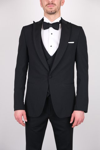 SERKAN SEVİNÇ Slim Fit Erkek Sivri Yaka Yelekli Dokulu Smokin