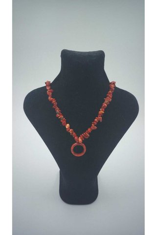 R G Handmade Design Kırmızı Mercan & Havlit Yüzük Aparatlı Doğal Taş El Yapımı Kadın Kolye