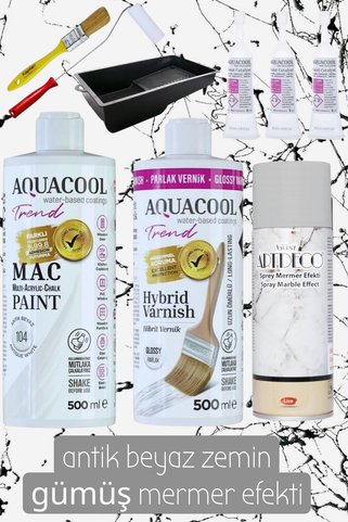 Aquacool Trend mermer fayans ıslak zemin lavabo boyama seti Mermer efekti 500 ml vernik ve boya