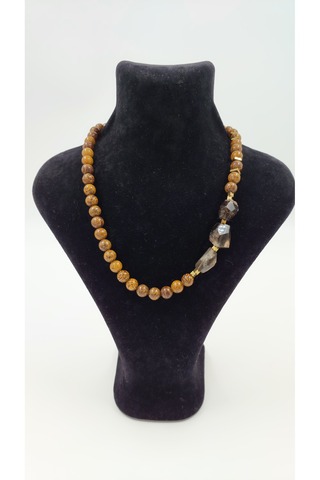 R G Handmade Design Dumanlı Kuvars Tarçın Jasper Hematit Doğal Taşlı El Yapımı Kolye