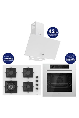 Ferre FlowArt Digital Beyaz Cam Ankastre Set ( 65 CM Woklu OCAK ) QBL63CB+SC406-WFA+D087SA