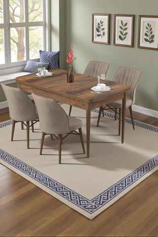 Canisa Radde Serisi 70x110 Sabit Barok Ahşap Desen Mutfak Masası Takımı 4 Cappucino Sandalye