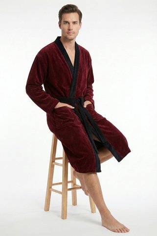 Ender Home İplik Boya Fitilli Kadife Bornoz Kimono Model Bornoz