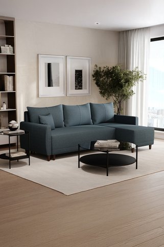 Enza Home Smart Plus Yataklı Köşe Takımı, Kadife Dokulu - Lacivert