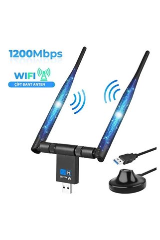 Renvox 1200 Mbps USB WiFi Adaptörü Çift Antenli – Dual Band 2.4G/5G Kablosuz Ağ Alıcısı