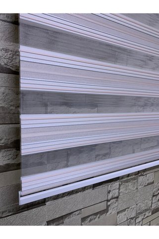 PERDECİNİZ Pudra Gümüş Simli Desenli Zebra Perde(etek Kısmı Düz) ENXBOY
