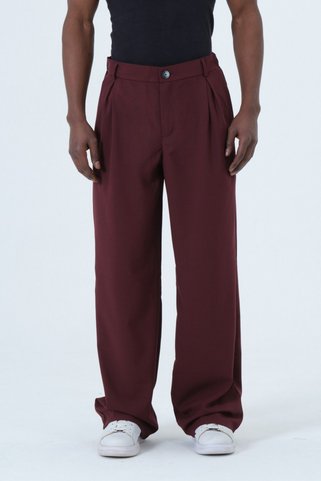 RELAXL Erkek Bordo Kumaş Pantolon Salaş Kesim Pileli Bol Paça S-12XL