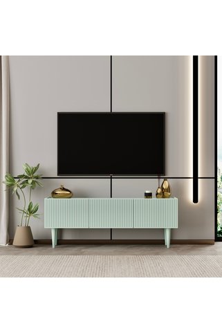 enwood Capella Tv Ünitesi Mint Yeşili MDF 120 cm ayaklı kapaklı raflı