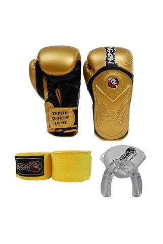 Dragondo Tepito Boks Eldiveni Seti Dişlik Bandaj Gold Kick Boks Eldiveni Seti