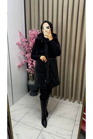 Sahra Tesettür Kürklü Şişme Yelek 90 cm Boy