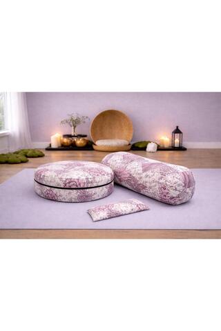 Remege Spor Malzemeleri Zafu Karabuğday Kabuğu Dolgulu Meditasyon Minderi & Yoga Bolster Minderi ve Lavantalı Göz Yastığı