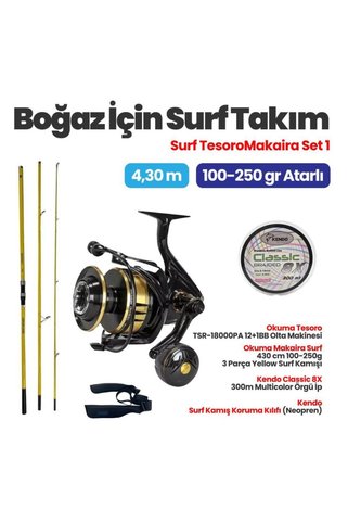 Okuma Tesoro TSR-18000PA Olta Makinesi - Makaira Surf 4,30 cm 100-250 Surf Kamışı Boğaz Set