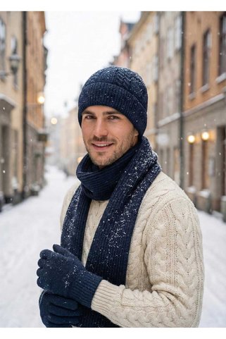 LAGRANZE Nordic Style Kış Erkek Bere Atkı Eldiven Aksesuar Set