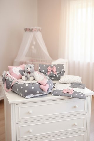 ebabynest Big Star Serisi Koyu Gri Pudra Babynest Alt Açmalı Set