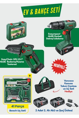 Bosch EasyChain 18V-15-7 Şarjlı Budama Testeresi Akülü Zincirli Ağaç Dal Kesme El Testere Darbeli Vidalama