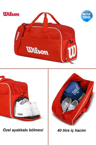 Wilson Lisanslı Kırmızı Unisex Ayakkabı Bölmeli Su Geçirmez Gym Fitness Spor Seyahat Çantası El Valizi