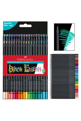 Faber Castell Black Edition Boya Kalemi, 36 Renk, Canlı ve Parlak Renkler, Rahat ve Yumuşak Kullanım