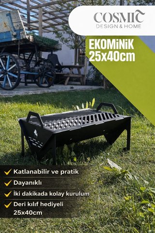 Omega Katlanır Pratik Mangal Deri Kılıf Hediyeli Ekominik Katlanır Barbekü Kamp Mangal