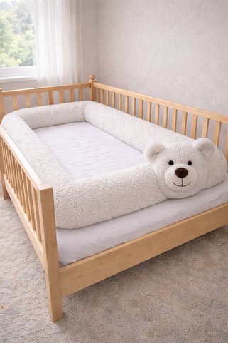 zabonti home Ayı Yatak Kenar Korumalık Teddy Beyaz Renk 120 cm