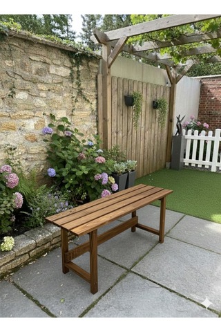 KARAS AHŞAP 100x30 cm Masif Ahşap Mutfak Bankı Ceviz Renk Country Bench Sandalye