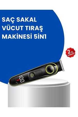 Asinya Uzun Pil Ömürlü LED Göstergeli Erkek Bakım Seti 5-in-1 Saç Sakal Tıraş Makinesi - Lisinya