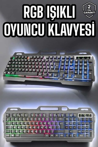 Lisinya Led Işıklı Oyuncu Klavye Usb Girişli RGB Işıklı Q Klavye Mouse Hediyeli -