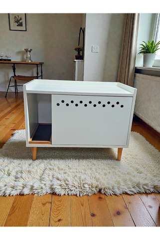 AHŞAPCİTY Ahşap Kapalı Kedi Tuvaleti dolabı (Ekru)